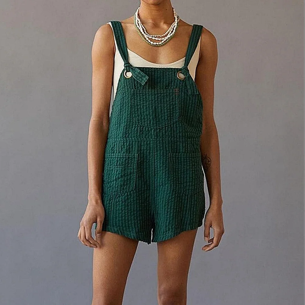 Urban Outfitters Dark Green Quilted Short Overalls